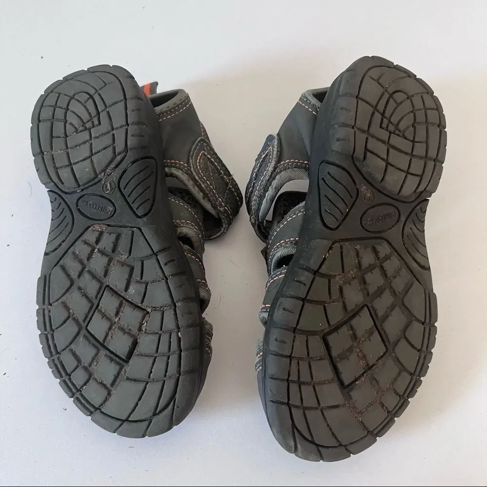 Boys Closed Toe Outdoor Hiking Adjustable Sandals Grey Orange 11